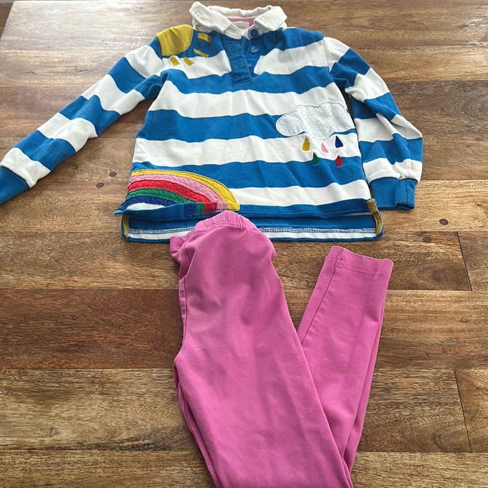 Mini Boden Rugby Shirt + Hanna Andersson leggings size 6-7